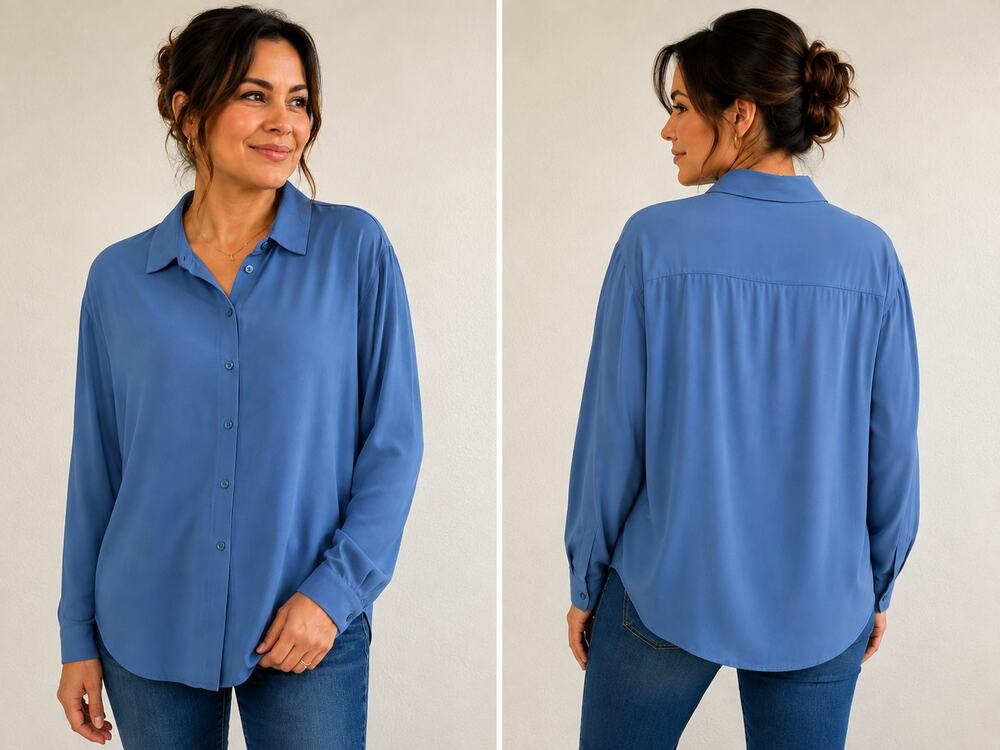 Reclaim Women’s Blue 100% Tencel Button Front Blouse XXL NWT Made in Italy